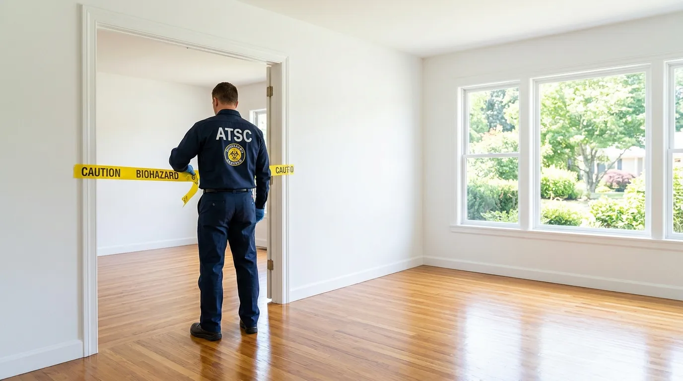 Certified biohazard cleanup crew performing Decomposition Cleanup in Pleasantville